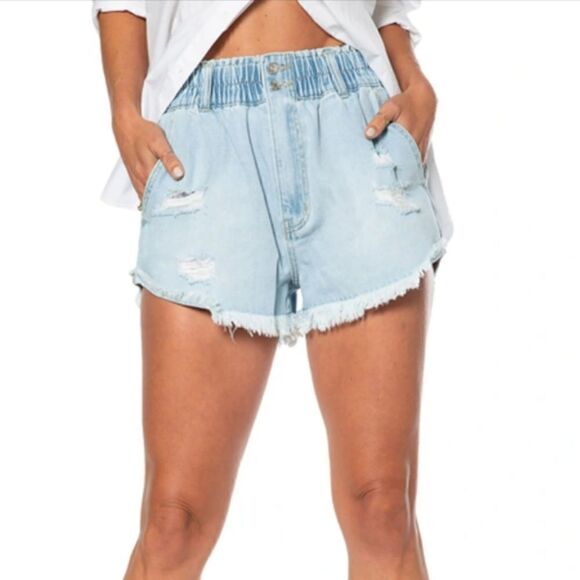 Distressed Light Wash Denim Shorts - Picture 1 of 7